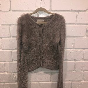 Grey fuzzy button up sweater